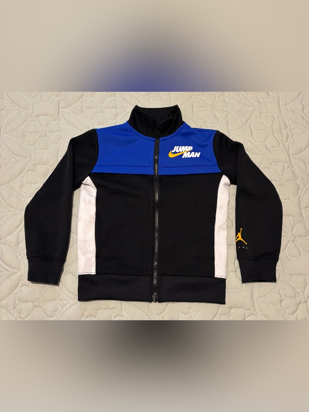 Jordan Black, Blue & White Full-Zip Kids Jacket with Gold Logo